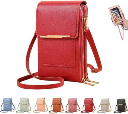 Touchscreen Phone Crossbody Bag,Waterproof PU Leather with Adjustable Shoulder Straps, Small Crossbody Cell PurseWallet for - color: Red
