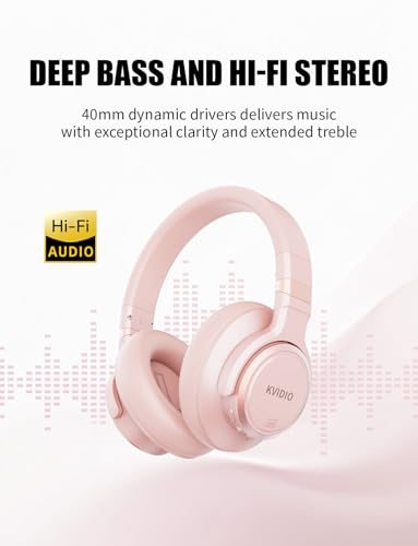 KVIDIO Hybrid Active Noise Cancelling Headphones Over Ear - color: Pink