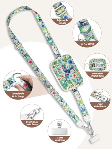 Clip and Go Strap for Phone with Wallet Crossbody Lanyard Birds - color: Birds