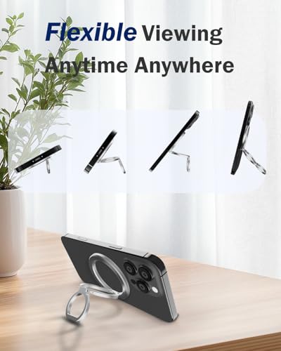 Phone Grip for MagSafe,360°& 180°Rotation Magnetic Phone Ring Holder with Kickstand,Dual-Ring Thin Phone Stand for 17/16/15/14/13/12 Series-Silver - color: Silver