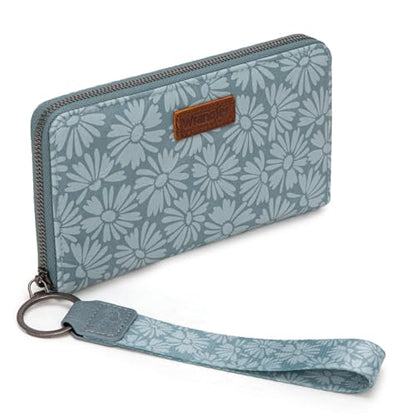 Wrangler Womens Daisy Wallet Large Wallets for Women Bifold Wallets, Card Cases & Money Organizers Ladies Female Wallet with RFID Lining and ID Window - color: Solid Daisy-Blue