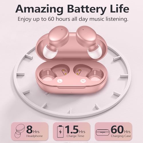 MOZOTER Mini Wireless Earbuds Bluetooth 5.3 in Ear Headphones Headsets - color: Angel Pink