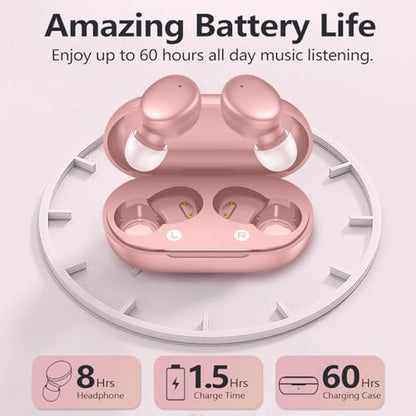 MOZOTER Mini Wireless Earbuds Bluetooth 5.3 in Ear Headphones Headsets - color: Angel Pink