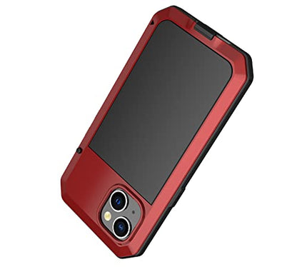 for iPhone 14 Case, 360 Full Body Protective Cover Heavy Duty Shockproof Tough Armour Aluminum Alloy Metal Case with Silicone Built-in Screen Protector for Apple iPhone 14 6.1 Inch - Red - color: Red