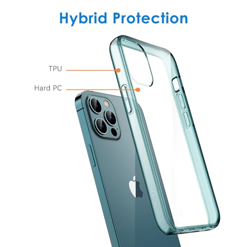 JETech Case for iPhone 12/12 Pro 6.1-Inch, Non-Yellowing Shockproof Phone Bumper Cover, Anti-Scratch Clear Back (Pacific Blue) - color: Pacific Blue