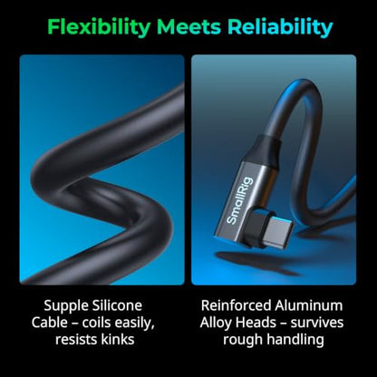 SMALLRIG USB4 40Gbps USB-C Cable, 240W PD 3.1 Fast Charging, 8K@60Hz Video, 100cm/39.4in Straight to Angled Connectors with Cable Tie, for MacBook Pro, for iPad Pro, for iPhone 17/16/15 Series - 5732 - size: 100 cm/39.4 in, style: Straight to Angled