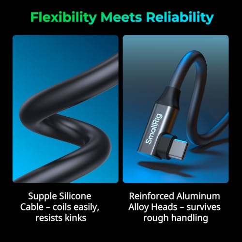 SMALLRIG USB4 40Gbps USB-C Cable, 240W PD 3.1 Fast Charging, 8K@60Hz Video, 100cm/39.4in Straight to Angled Connectors with Cable Tie, for MacBook Pro, for iPad Pro, for iPhone 17/16/15 Series - 5732 - size: 100 cm/39.4 in, style: Straight to Angled