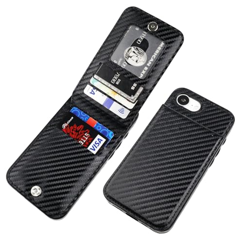 KIHUWEY for iPhone 17e/16e Wallet Case Card Holder Kickstand, Carbon Black | Credit Card Slots, PU Leather, Magnetic Clasp, Flip Heavy Duty Protection Cover for Men and Women - color: Carbon Black