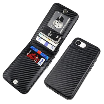 KIHUWEY for iPhone 17e/16e Wallet Case Card Holder Kickstand, Carbon Black | Credit Card Slots, PU Leather, Magnetic Clasp, Flip Heavy Duty Protection Cover for Men and Women - color: Carbon Black