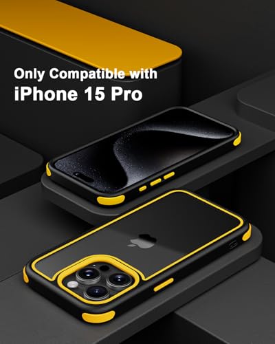 Mobnano Compatible with iPhone 15 Pro Case, with Multicolor Protective Shockproof Bumpers, Crystal Clear Back Not Yellowing Anti-Scratch Hard PC Back & Soft Silicone TPU Frame Cover - Black/Yellow - color: Black/Yellow, size: iPhone 15 Pro