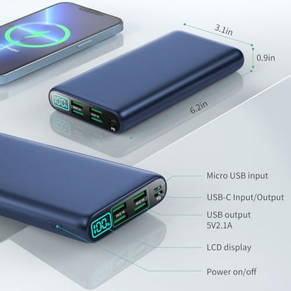 Portable Charger 38800mAh Power Bank with 5 Outputs & 2 Inputs,PD USB C In&Out Fast Phone Charging External Battery Pack Backup,Travel Essential Outdoor for iPhone 18/17/16,Android Samsung Galaxy-Navy - color: B-Navy