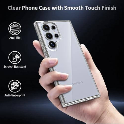 for Samsung Galaxy S24 Ultra Case Clear, Anti-Yellowing 6.8 Inches Slim Fit Heavy Duty Protection Wireless Charging Lightweight TPU and PC Shockproof Anti-Slip Transparent Protective Phone Cover - color: Clear