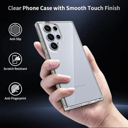 for Samsung Galaxy S24 Ultra Case Clear, Anti-Yellowing 6.8 Inches Slim Fit Heavy Duty Protection Wireless Charging Lightweight TPU and PC Shockproof Anti-Slip Transparent Protective Phone Cover - color: Clear