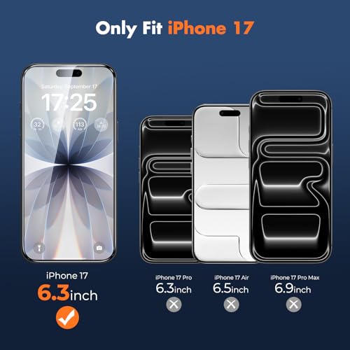 UNBREAKcable for iPhone 17 Screen Protector, 3-Pack Full Coverage Tempered Glass Screen [Military Grade Shatterproof] [9H Hardness] [Bubble Free] [Easy Installation] [99.99% HD Clear] for iPhone 17 - size: iPhone 17