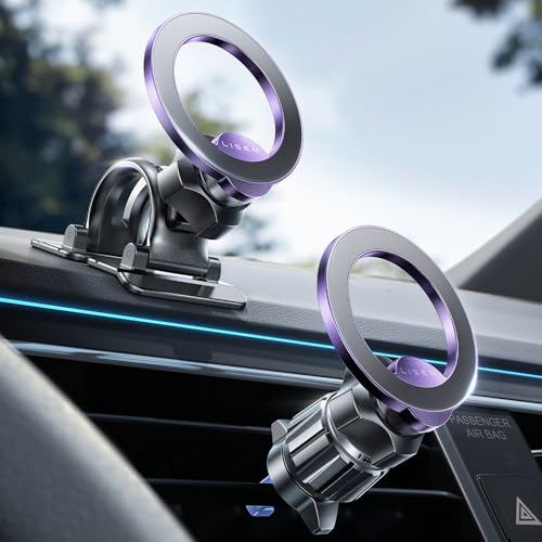 LISEN for MagSafe Car Phone Mount -Strong Magnets Magnetic Phone Holders for Your Car 2-in-1 Vent Dashboard Magnet Cell Phones Holder Mounts Car Accessories fit Note 18 iPhone 17 Pro Max Purple - color: NEW Upgraded: Purple