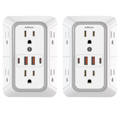 2 Pack Outlet Extender Surge Protector, 6 Outlet Splitter with 4 USB Outlet (2 USB A,2 USB C), 3Sided Power Strip with Adapter Spaced Outlets for Home, Office, Travel(White)-ETL - color: White 2PCS