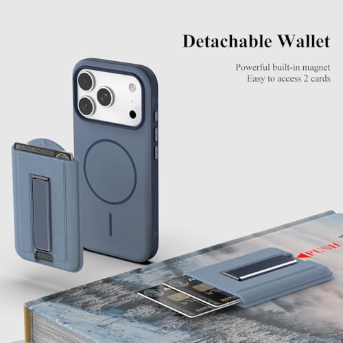 Nvollnoe for iPhone 17 Pro Case with Card Holder & Screen Protector, Compatible with Magsafe, Built-in Kickstand, Detachable Magnetic Wallet Case for iPhone 17 Pro(Blue) - color: Blue