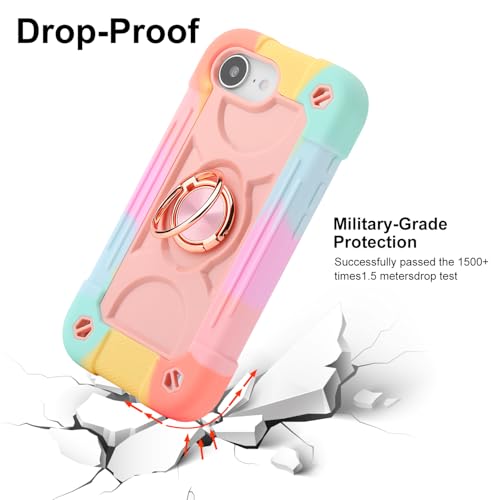 MARKILL Compatible with iPhone 17e/iPhone 16e Case with Stand, Military Grade Drop Protection Full Body Rugged Heavy Duty Case 3 in 1 Protective Durable Cover for iPhone 16e/17e - color: Rainbow Pink, size: iPhone 16e/iPhone 17e