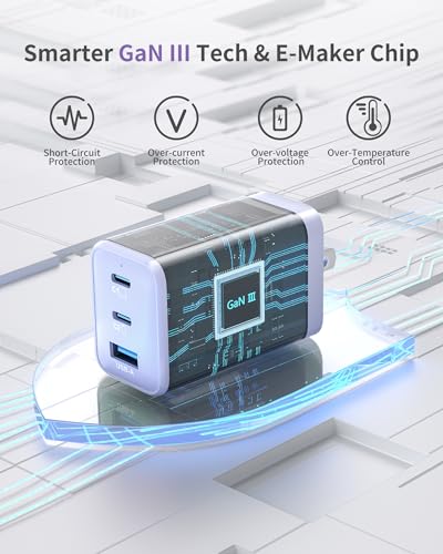 65W USB C GaN Charger,Dual USB-C & USB-A Fast Charger Block, USBC wall Charger Compatible with Galaxy S25/S24/ Ultra, iPhone 16/15 Series, iPad mini, MacBook Pro/Air(Purple) - color: Light Purple Orca