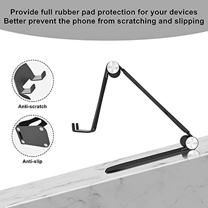 YOSHINE Cell Phone Stand, Upgraded Phone Stand for Desk, Adjustable Tablet Stand, Foldable Portable Aluminum Phone Holder, Cradle, Dock for All iPhone Smartphones and iPad Tablets(4-13in) - Black - color: Black