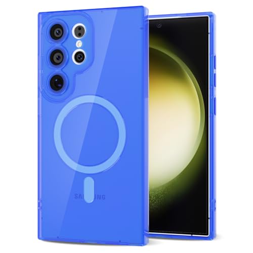 Svanove for Samsung Galaxy S23 Ultra Clear Compatible with Magsafe Silicone, Bright Transparent Thin Magnetic Mag Safe Case Cute, Girly Slim Hard Camera Cover Protection, Fluorescent Neon Blue - color: Neon Blue, size: S23 Ultra