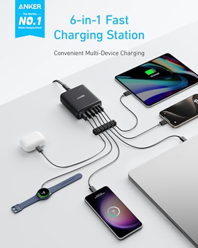 Anker Desktop Charger, Fast Charging USB C Charger with 112W Max 6-Port - color: Black