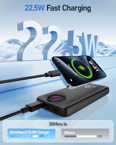 Portable Charger 10000mAh 22.5W Fast Power Bank with Built-in 2 Cables - color: Pearl Black