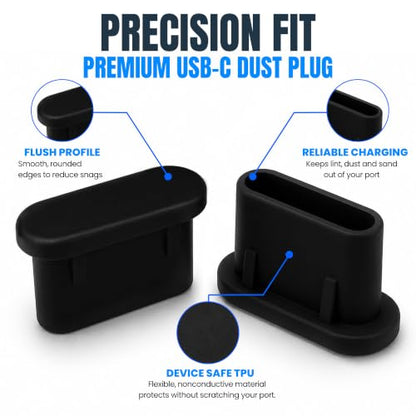 USB C Dust Plugs 10 Pack with Cleaning Brush, Charging Port Covers, Black - color: Black