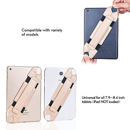 Universal Tablet Hand Strap Holder, Joylink 360 Degrees Swivel Leather Handle Grip with Elastic Belt, Secure & Portable for 7.9" Tablets (Samsung Asus Acer Google Kindle iPad Mini), Gold - color: Gold