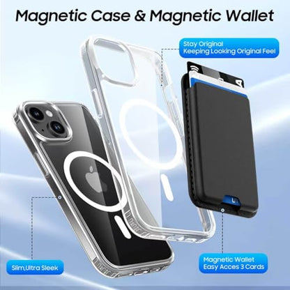 Magnetic for iPhone 13 mini/12 mini Wallet Case with Card Holder﻿ | Compatible with MagSafe, Shockproof Phone Cover with Detachable RFID Blocking Card Slot, Clear & Black - color: Clear with Black, size: iPhone 12 Mini/13 Mini