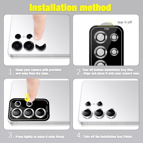 Camera Lens Protector for Samsung Galaxy S25 Ultra 5G, 9H Tempered Glass Individual Metal Ring Camera Cover, Case Friendly Camera Protector for Galaxy S25 Ultra - Titanium Whitesilver