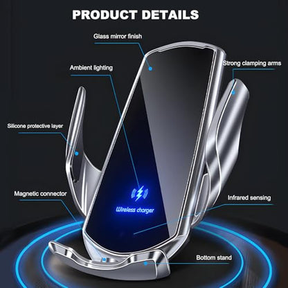 Wireless Car Charger, 15W Fast Charging Mount Electric Induction Car Phone Holder, Universal Auto-Clamping Magnetic Charger Air Vent Mount Bracket for Most Smartphones (Black) - color: Black