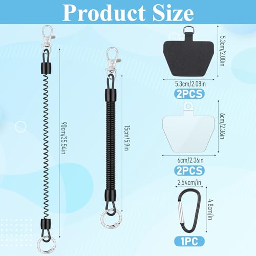 TIESOME 2 PCS Phone Lanyard Tether with Patch, Phone Leash Anti-theft Phone Strap with 4 Patch & 1 Carabiner Anti-Drop Outdoor Accessory Fit Most Cell Phones for Skiing Hiking Cycling Climbing