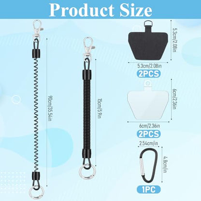 TIESOME 2 PCS Phone Lanyard Tether with Patch, Phone Leash Anti-theft Phone Strap with 4 Patch & 1 Carabiner Anti-Drop Outdoor Accessory Fit Most Cell Phones for Skiing Hiking Cycling Climbing