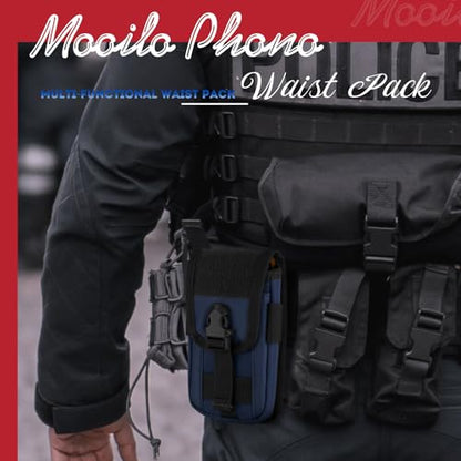 Tactical Molle Pouch Compact Utility EDC Waist Pack Phone Holster with Card Slots for 4.7"-6.9" Phone - color: Deep Blue