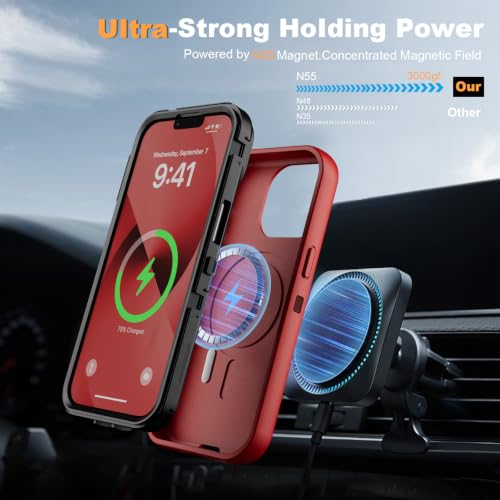 Follaroma for iPhone 13 Case with Stand & Built-in Camera Cover, MagSafe Compatible, Heavy-Duty Shockproof Protection, Magnetic & Rugged Phone Cover for iPhone 13 6.1'', Red - color: Red