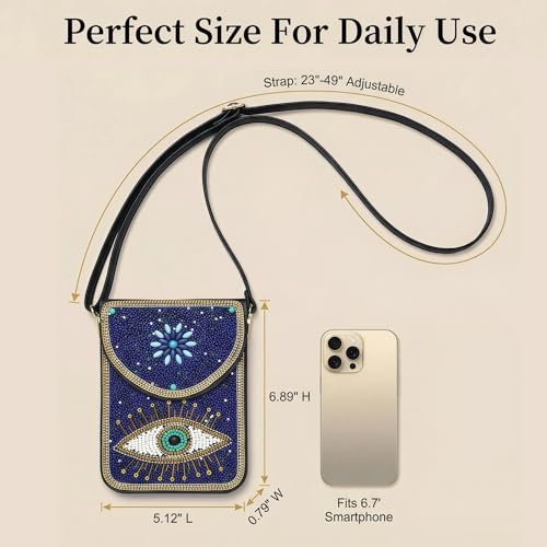 Small Crossbody Bags for Women, Cell Phone Shoulder Bag Boho Wallet Purse - color: Blue