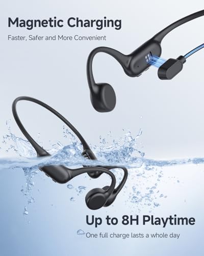 PSIER Bone Conduction Headphones, IPX8 Waterproof MP3 Mode for Underwater - color: Matte Black