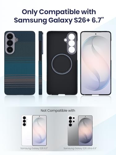 Magnetic Ultra Thin 600D Aramid Fiber Case for Samsung Galaxy S26 Plus | Woven Aramid Fiber, ultra-thin Caseless Feel, compatible with MagSafe,wireless charging friendly, slim fit,Sunrise Blue - color: Sunrise Blue