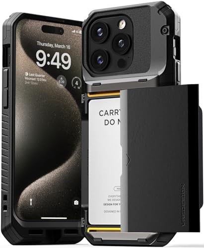 VRS DESIGN Damda Glide Pro Phone Case Designed for [iPhone 15 Pro], Sturdy Semi Auto Wallet [4 Cards] Card Holder Case Compatible with iPhone 15 Pro (2023) Logo Black - color: Matte Black, size: iPhone 15 Pro