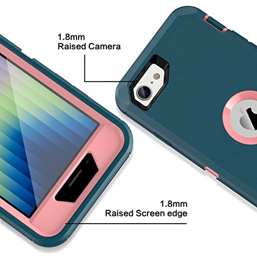 MXX Case for iPhone SE 2020 / SE 2022 Heavy Duty Protective Case with Screen Protector, Rugged Rubber Shockproof Protection Cover & Rotating 360 Degree Belt Clip SE 3rd/2nd Gen(Tuscan Teal/Light Pink) - color: Tuscan Teal/ Light Pink