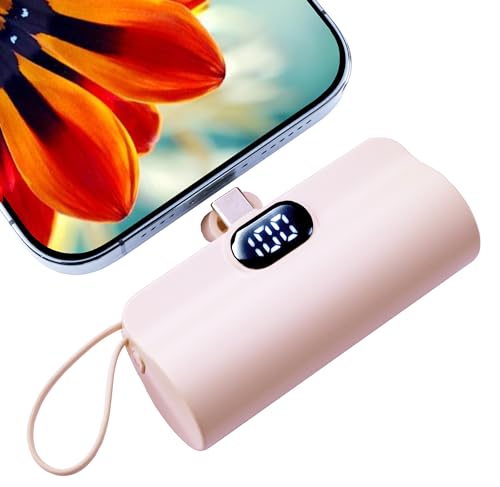 Mini Power Bank,Capsule Power Phone Charger 5500mAh,Portable Charger with Dual USB-C Ports for iPhone 17/16/15/15 plus/15 pro/15 pro Max/Android Phone/Samsung/Moto/LG etc (Pink) - color: Pink