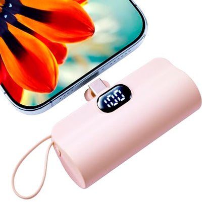 Mini Power Bank,Capsule Power Phone Charger 5500mAh,Portable Charger with Dual USB-C Ports for iPhone 17/16/15/15 plus/15 pro/15 pro Max/Android Phone/Samsung/Moto/LG etc (Pink) - color: Pink