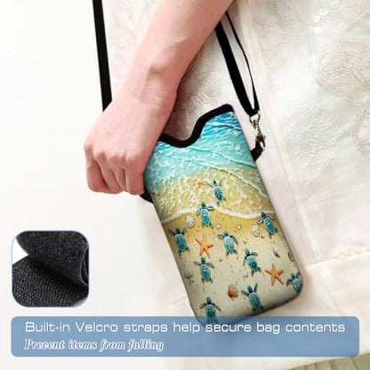 Universal Neoprene Cell Phone Pouch 7.1 X 4 in Mobile Protection Case Bag with Crossbody Strap/Neck Lanyard Sea Turtle Printed Pattern - color: Sea Turtle Printed Pattern