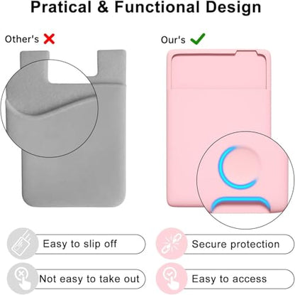 oakxco Phone Wallet Stick On, Secure Phone Card Holder Silicone, Adhesive Pocket Sleeve ID Credit Card, Slim Thin Card Case for Men Women Cute, Compatible with Apple iPhone Samsung Pixel, Pink - color: Pink