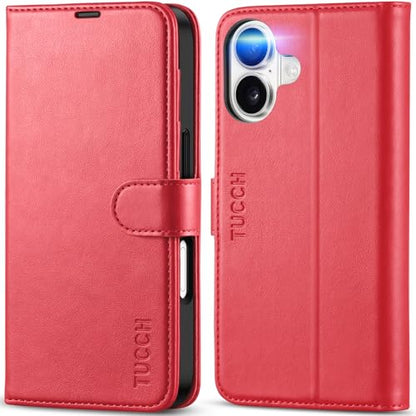 TUCCH Wallet Case for iPhone 17 (6.3") 2025, 4 Card Slots, Red | RFID Blocking, Viewing Stand, Shockproof TPU Shell, PU Leather, Magnetic Closure, Protective Folio Flip Cover - color: Red