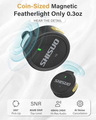 Wireless Microphone for iPhone Android, Magnetic Lavalier Lapel Mic - color: Black