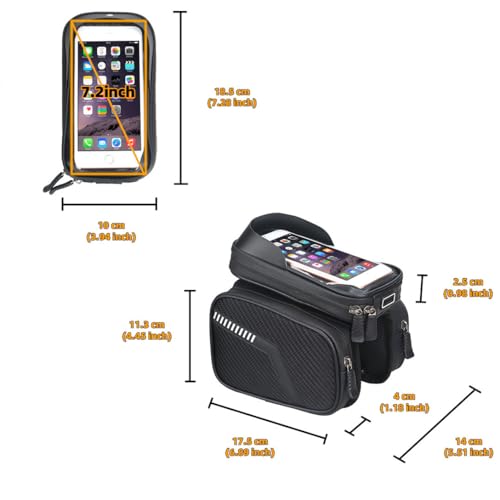 Bike Frame Bag with 2 Side Storage Pockets Bicycle Top Tube Phone Bag with Sensitive Touch Screen,Waterproof