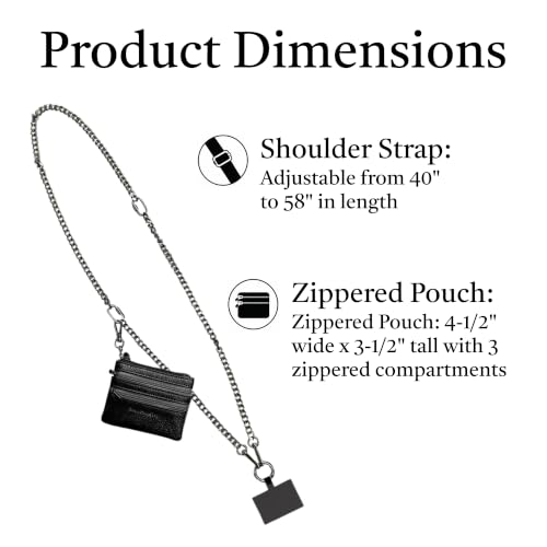 Save the Girls Clip & Go Phone Chain with Wallet Pouch, Silver - color: Silver Chain With Zipper Pouch, Gold Gun Metal Black Rose - Pouch