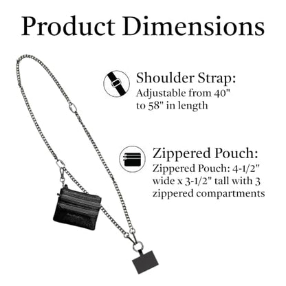 Save the Girls Clip & Go Phone Chain with Wallet Pouch, Silver - color: Silver Chain With Zipper Pouch, Gold Gun Metal Black Rose - Pouch